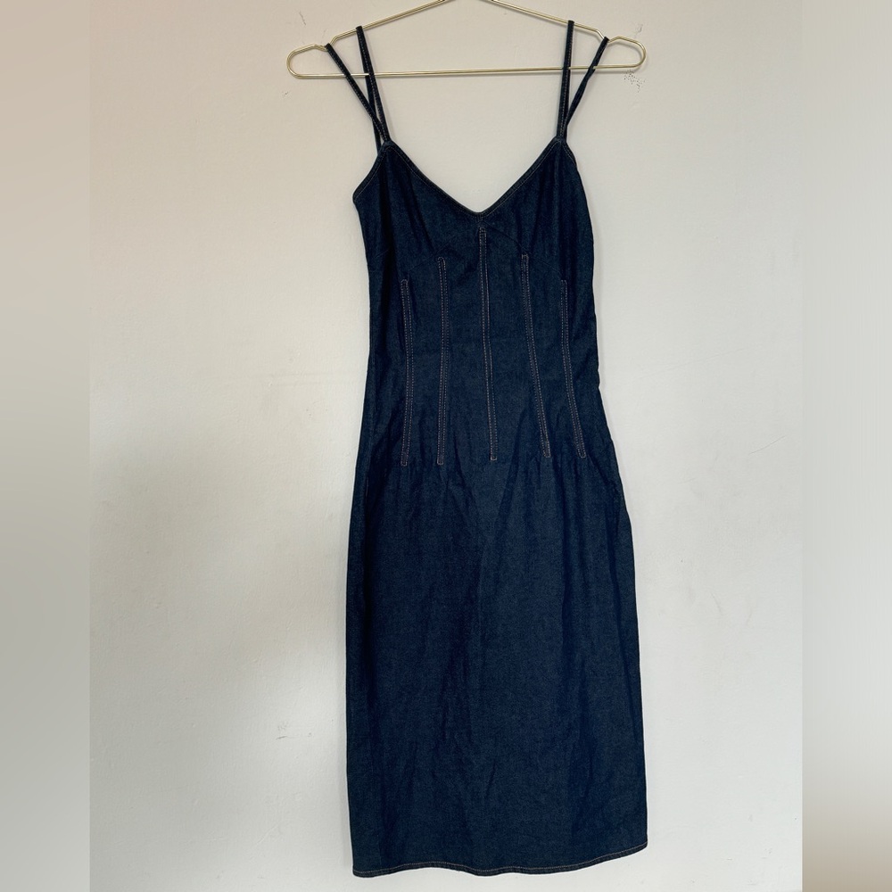 Vtg 90s Dolce & Gabbana Corset Denim Midi Dress